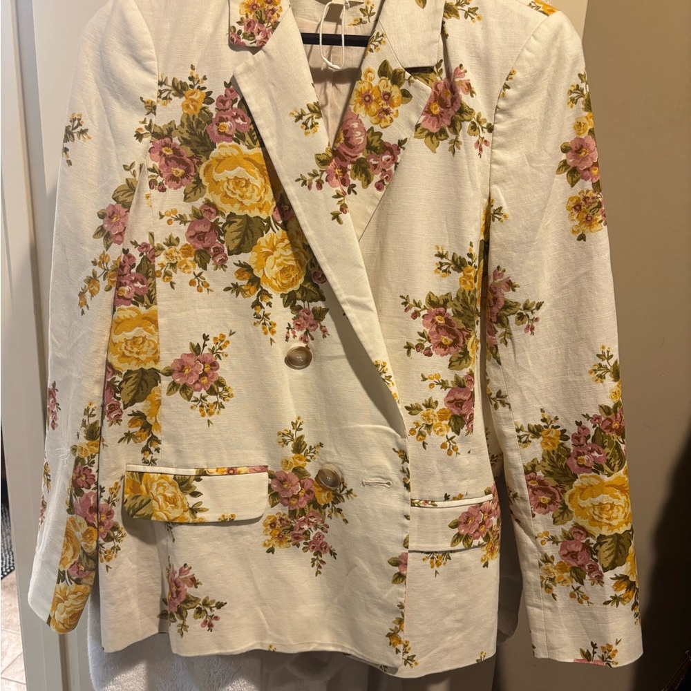 Sezane Cream Floral Blazer